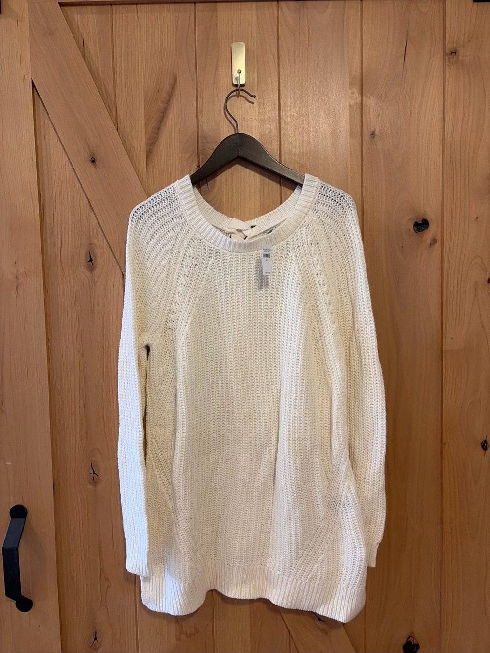 Aerie NWT Cable Crew Sweater Soft Cream Lace Back Large Minimalist Knit